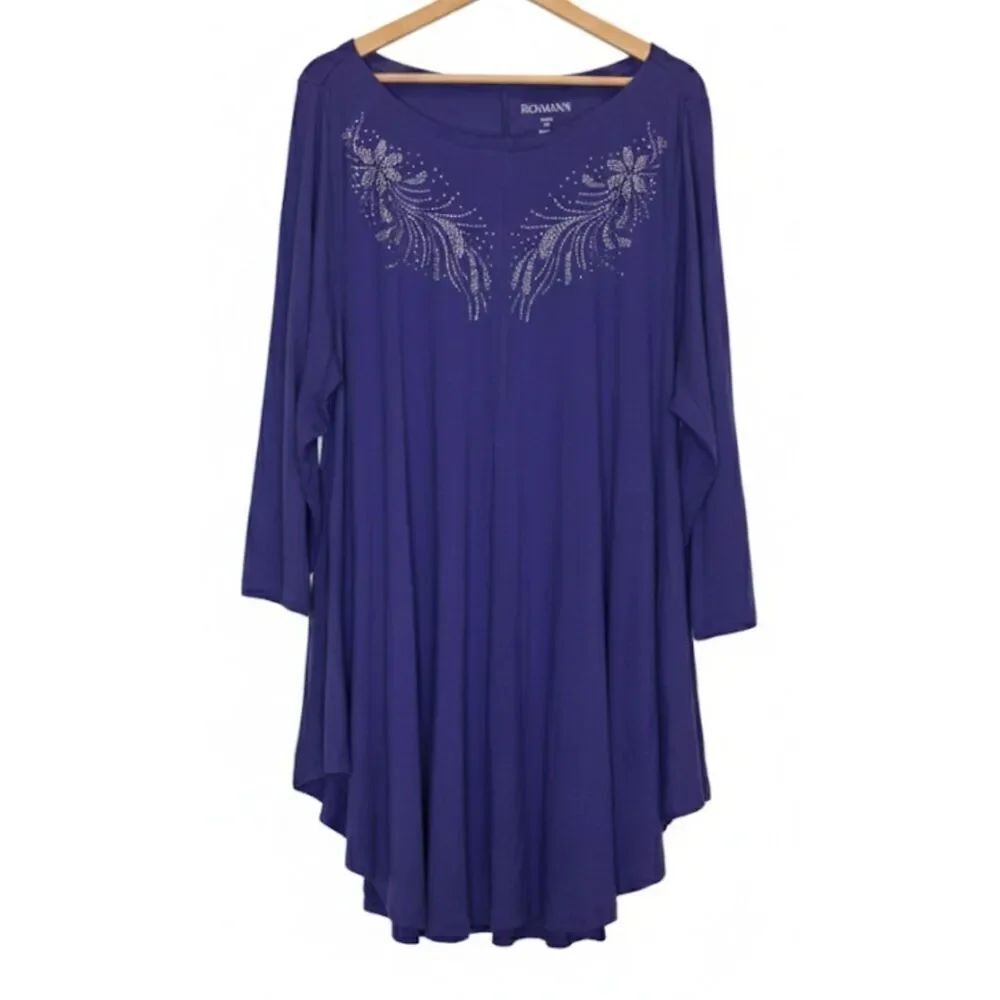 Roaman's womens plus 2X top purple boat neck tunic rayon spandex 26/28